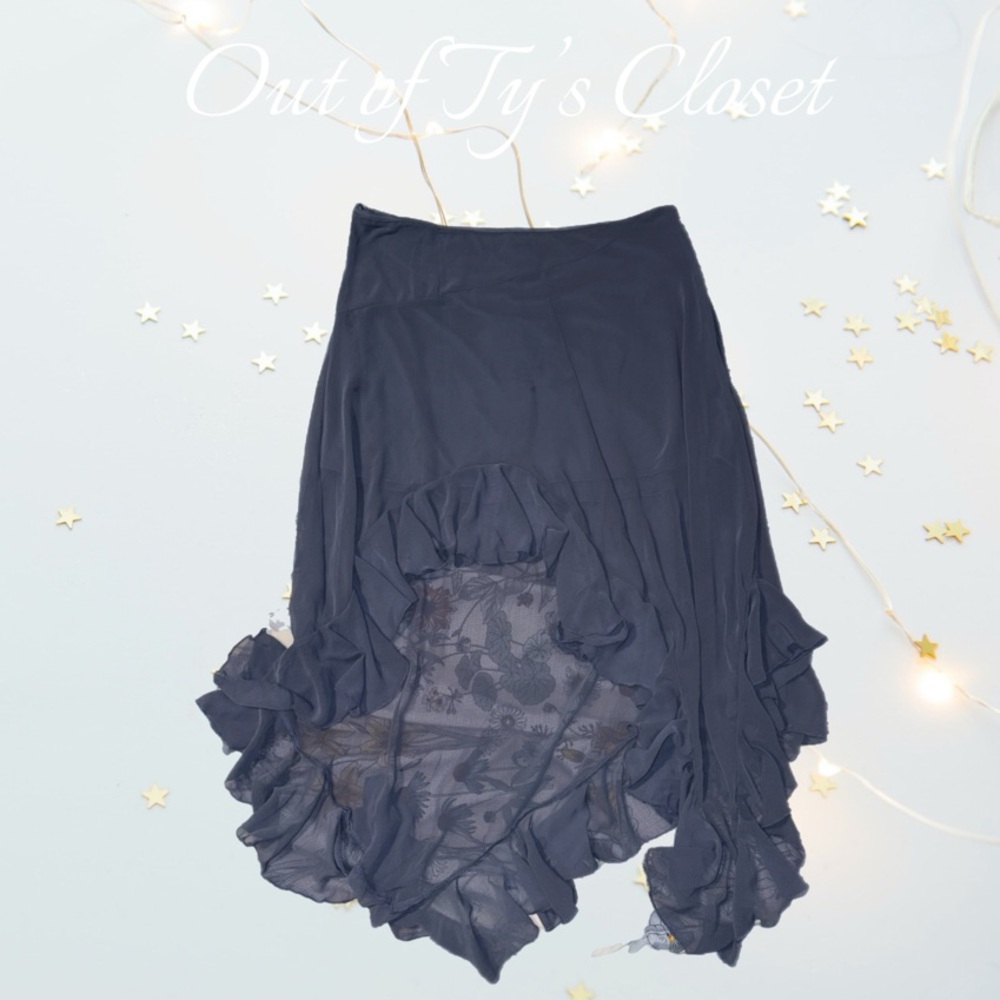 Ecote Blue High Low Ruffled Midi Skirt for Night Out